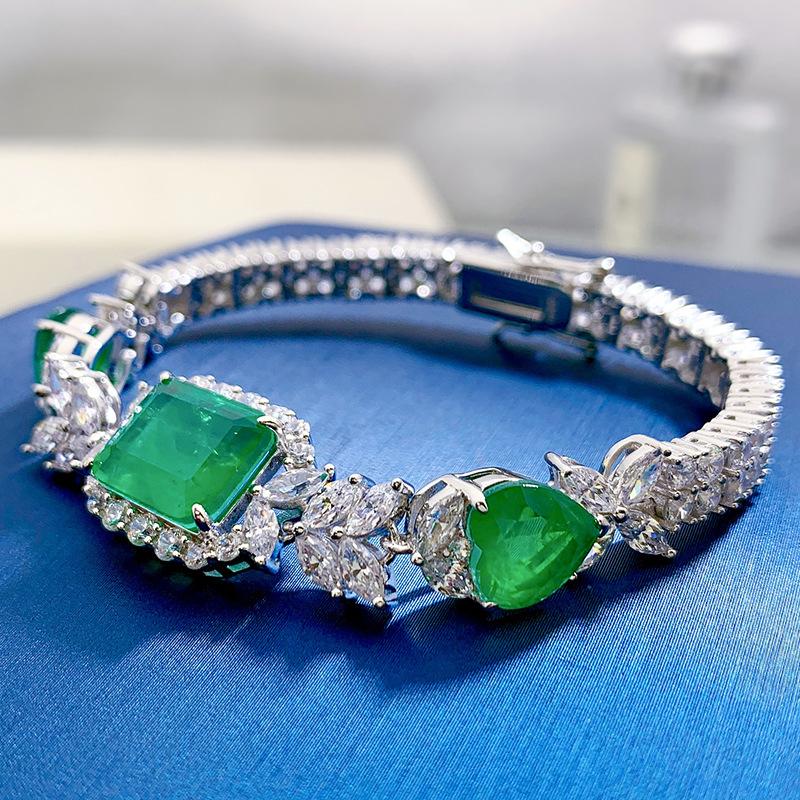 100% 925 Sterling Silver Luxurious Emerald Bracelet Diamond -JW00110-Veeddydropshipping