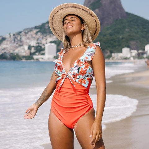 2020 Sexy New Ruffle One Piece Swimsuit Off The Shoulder Swimwear Women Swimsuit-OS00043-Veeddydropshipping