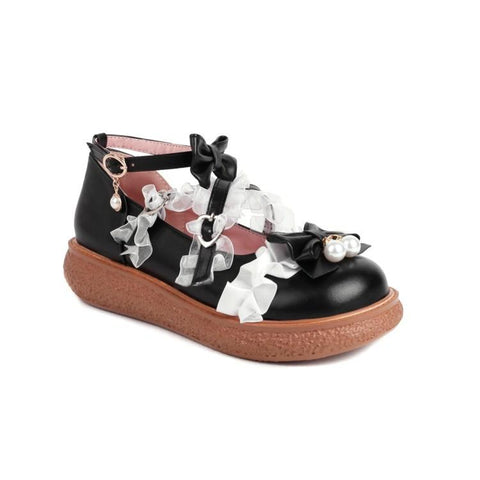 Mary Jane Lace Metal Buckle Girls High Heel Bow Princess-BS00882-Veeddydropshipping