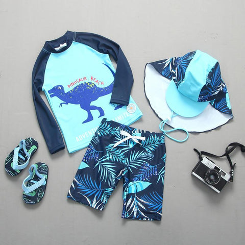 Cool Children&#39;s Swimsuit Boys Dinosaur Long-sleeved Sunscreen Quick-drying -OS00220-Veeddydropshipping