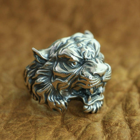 925 Sterling Silver High Details Tiger Mens Biker Punk ring Jewelry-JW00097-Veeddydropshipping
