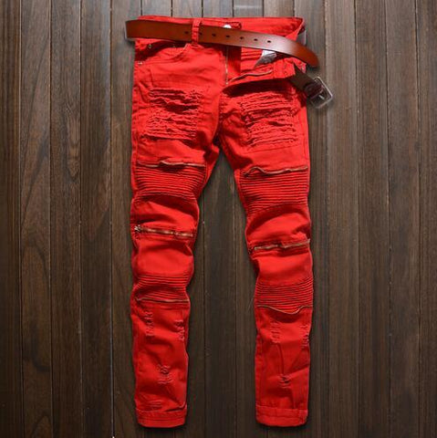 Fashion Biker Runway Hip hop Slim Jeans Knee zipper-MF00544-Veeddydropshipping