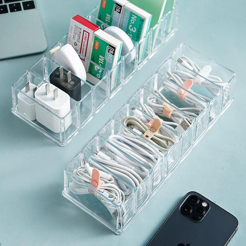 Desktop data cable storage box transparent mobile phone power cable charger earphone organizing-PA00873-Veeddydropshipping
