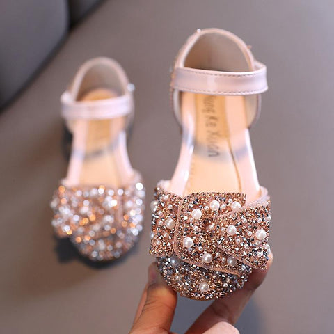 Girls Sandals Summer Princess Shoes Sequin Lace Bow-TB00138-Veeddydropshipping
