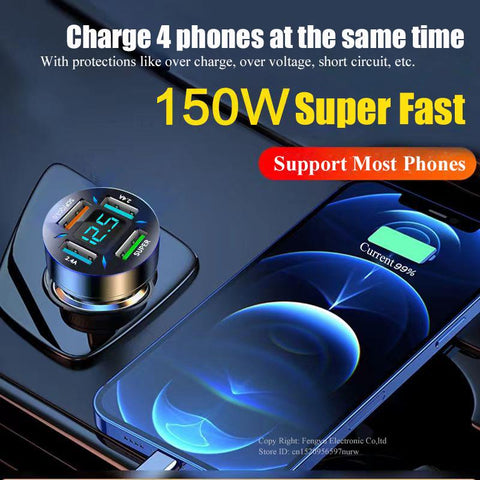 150W Portable Car Charger Fast Charging Adapter 4 Port for iPhone-PA01174-Veeddydropshipping