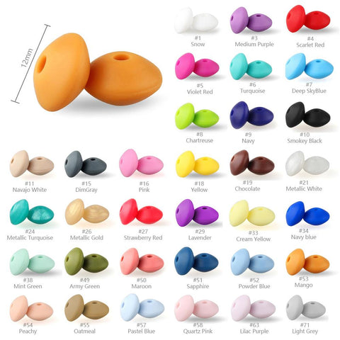 50Pcs 12mm Lentil Silicone Beads Perle Dentition DIY Food Grade Baby-TB00822-Veeddydropshipping