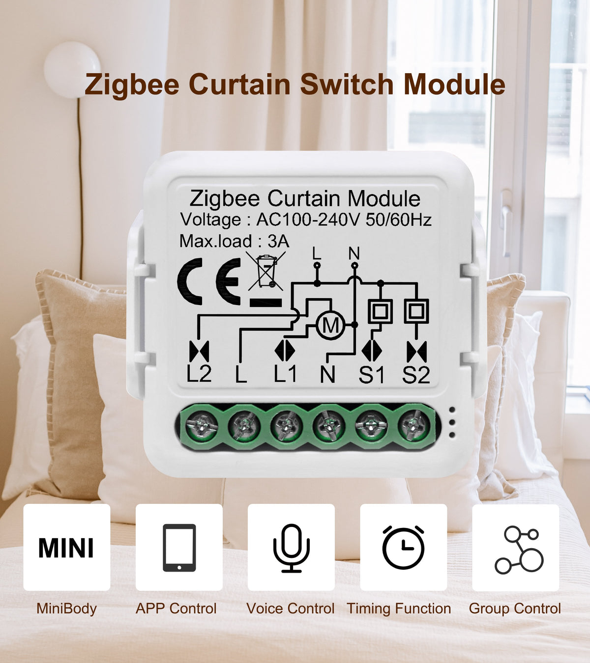 GIRIER Tuya ZigBee 3.0 Smart Curtain Switch Module for Roller Blinds-TI01137-Veeddydropshipping