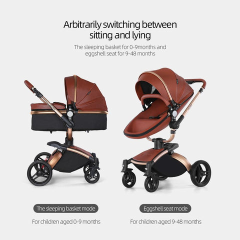 Baby Stroller 3 In 1 Pu leather baby Carriage with Car Seat travel foldable-TB00354-Veeddydropshipping