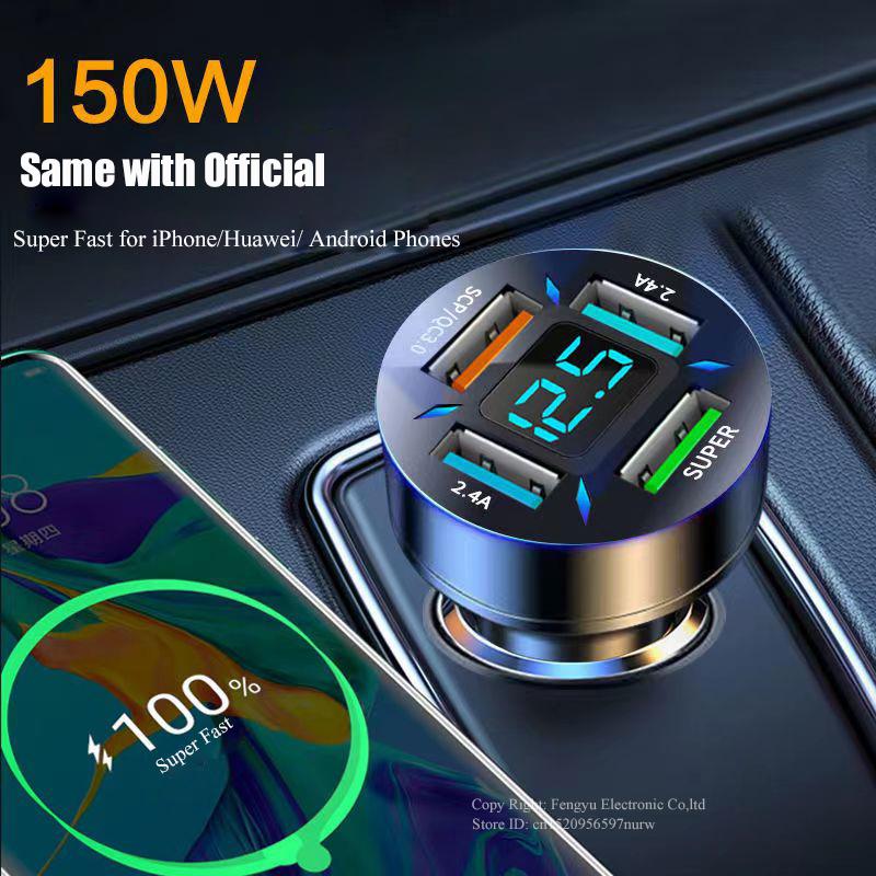 150W Portable Car Charger Fast Charging Adapter 4 Port for iPhone-PA01174-Veeddydropshipping