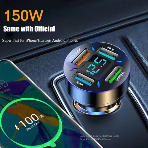 150W Portable Car Charger Fast Charging Adapter 4 Port for iPhone-PA01174-Veeddydropshipping
