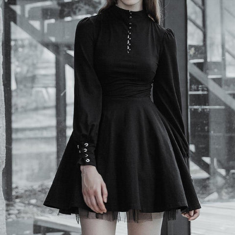 Women Gothic Style Goth Bandage Mini Dress-WF00325-Veeddydropshipping