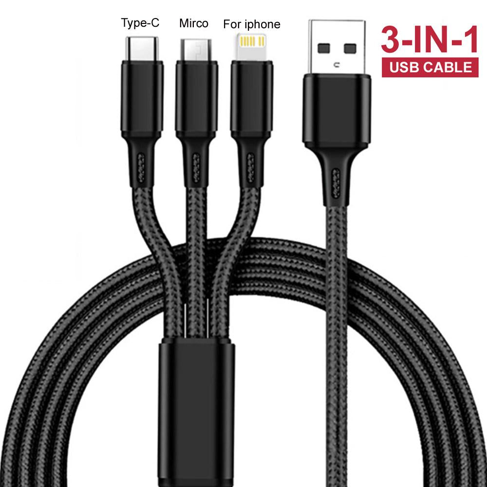 3in1 Data USB Cable for iPhone Fast Charger Charging Cable For Android phone type c-PA00962-Veeddydropshipping