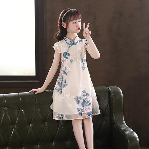 Kids Girl Floral Qipao Pink Dress Formal China Children Clothes Cute-TB00861-Veeddydropshipping