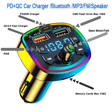 Car Hands-Free Bluetooth-compaitable 5.0 FM Transmitter-PA01184-Veeddydropshipping