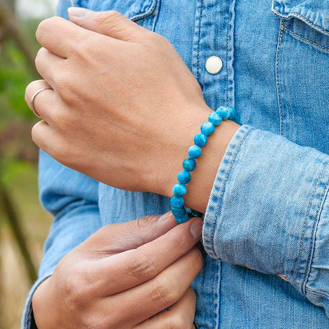 Natural Ocean Blue Apatite Stone Stone Beads Bracelet Women Men-JW00070-Veeddydropshipping