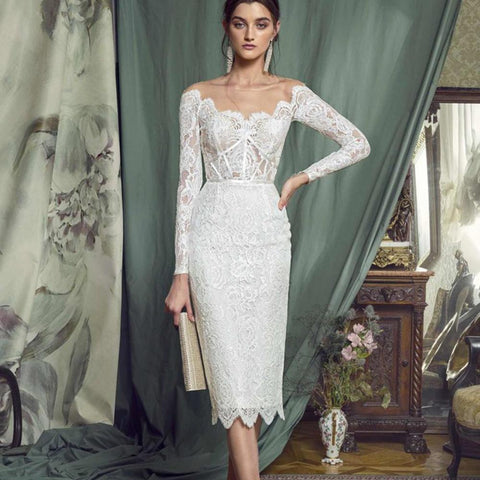 Women Evening Dresses Lace Long Sleeves-WF01628-Veeddydropshipping