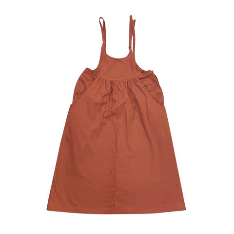 Retro Brick Orange Cotton And Linen Suspender Dress For Girls Summer-TB00875-Veeddydropshipping