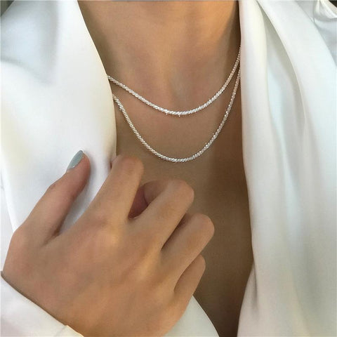 Popular 925 Sterling Silver  Choker Necklace For Women -JW00037-Veeddydropshipping