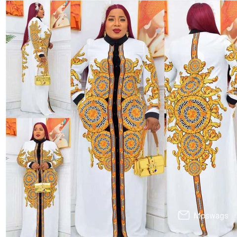 African Chiffon Loose Long Dashiki Dress-WF01659-Veeddydropshipping