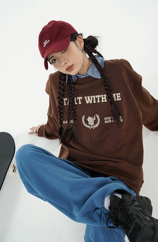 Women Round Neck Leisure Loose Long Sleeve Pullover Tops-Veeddydropshipping
