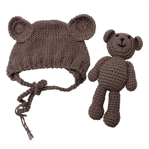 2 Pcs/Set Crochet Hat Bear Photography Props for 0-3 Month Babies Pants-TB00808-Veeddydropshipping