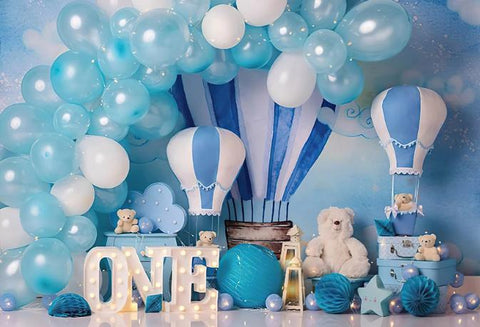 Birthday Backdrop Blue Sky White Clouds Hot Air Balloons Stars Kids-CE00419-Veeddydropshipping