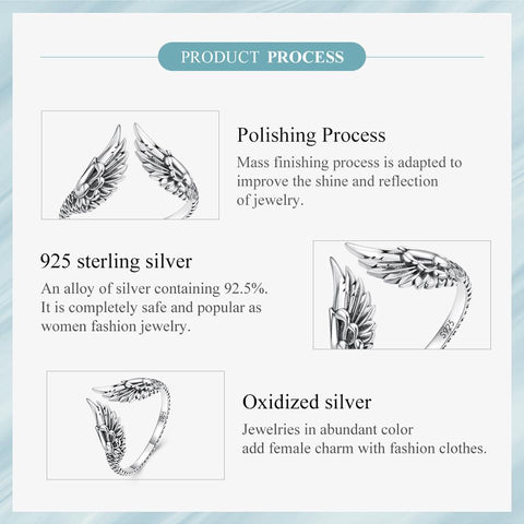 925 Sterling Silver Hip Hop VintageCreative Wings Open Rings -JW00042-Veeddydropshipping
