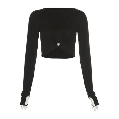 Slim Fit Navel Street Fashion Round Neck Long-sleeved T-shirt-Veeddydropshipping