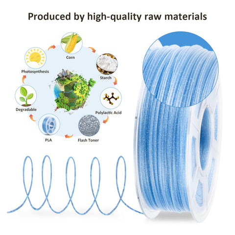 PLA Glitter Filament Flash Blue Low Shrinkage Enviornmental 1KG/Roll 3D Printer-Veeddydropshipping