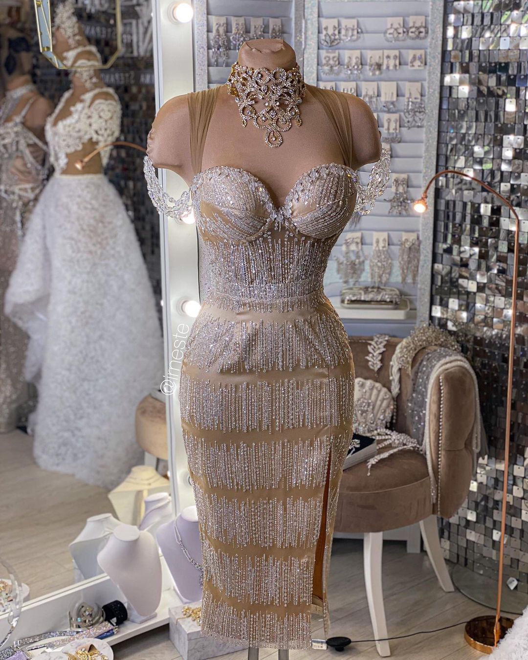 Prom Dress Crystal Sequins Glitter Sleeveless-Veeddydropshipping