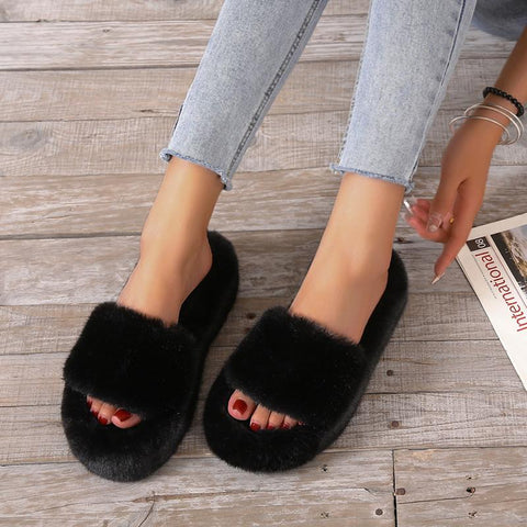Warm Plus Velvet Home Women Shoes Plush Open-BS01213-Veeddydropshipping