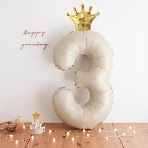 Cream Number Balloons with Crown-HA00592-Veeddydropshipping
