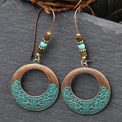 Fashion Vintage Drop Flower Earrings Colorful Dangle Earrings Jewelry-JW01420-Veeddydropshipping