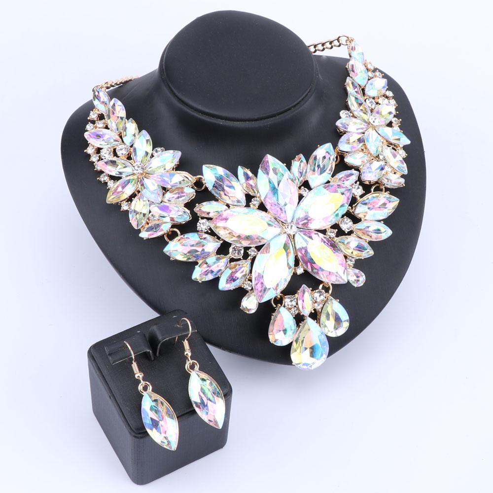 High Quality Crystal Choker Statement Jewelry Set  -JW00332-Veeddydropshipping