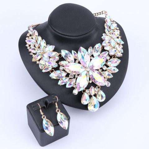 High Quality Crystal Choker Statement Jewelry Set  -JW00332-Veeddydropshipping