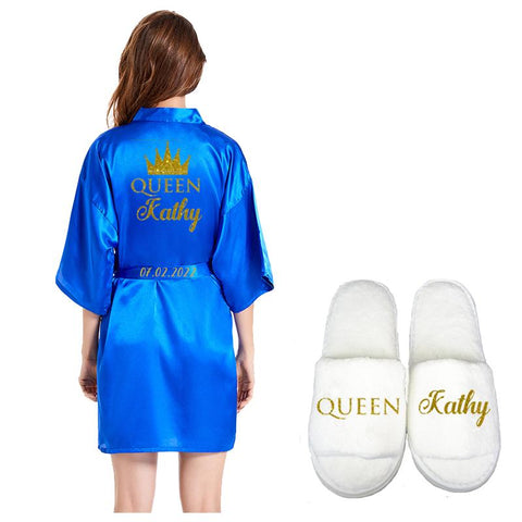 Silk Soft Home Bathrobe Nightgown For Men Kimono Customized Name Date-MF01588-Veeddydropshipping