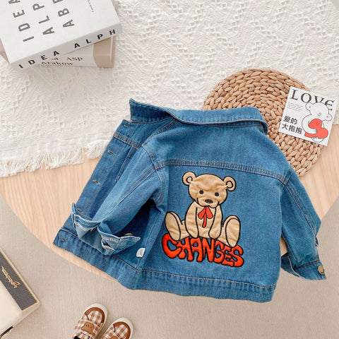 2022 Autumn New Children Bear Cardigan Denim Coat Baby Long Sleeve-TB01214-Veeddydropshipping