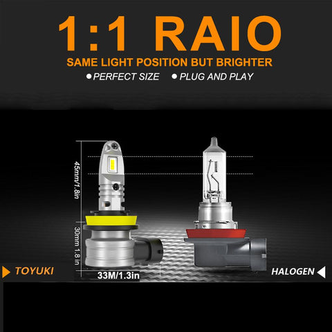 TOYUKI 2Pcs H11 H8 H9 Mini Led Headlight Bulb 1:1 Size Fanless Csp-AM00005-Veeddydropshipping