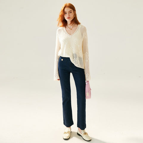 Long Sleeve Knitted Women Sweaters V-Neck Clothes-WF00074-Veeddydropshipping