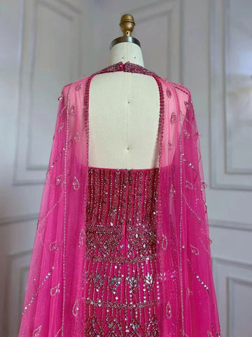 Elegant Cape Sleeves Beaded Evening Dresses-WF01585-Veeddydropshipping
