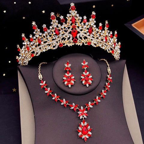 Luxury Crystal Crown Jewelry Sets Bridal Necklace Earring Set  -JW00294-Veeddydropshipping