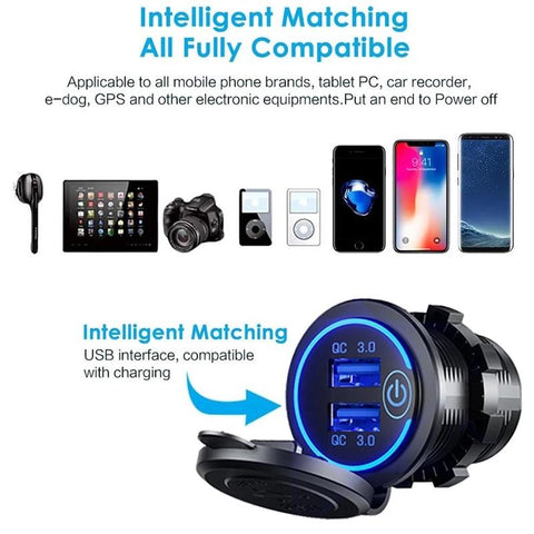 36W USB Charger QC 3.0 Touch Switch Waterproof-PA01154-Veeddydropshipping