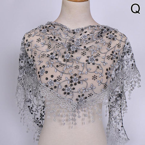 Flower Print Hollow Out Tassel Shawl-WF01204-Veeddydropshipping