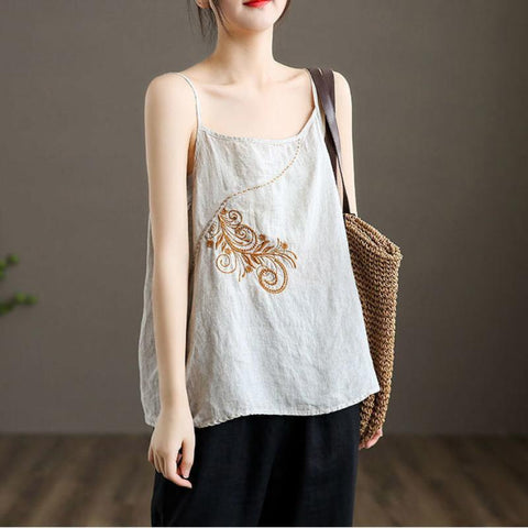 Women Fashion Camisole Linen Spaghetti Strap Tank Tops-Veeddydropshipping