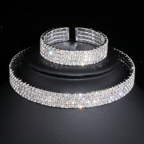 Classic Elegant Tassel Crystal Bridal Jewelry Sets  -JW00340-Veeddydropshipping
