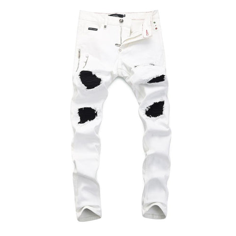 husband white Stretch Skulls brand jeans mens slim denim-MF00614-Veeddydropshipping