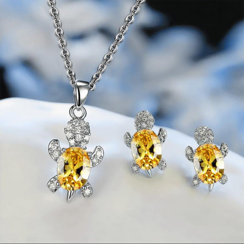 Fashion Simple Crystal Turtle Earrings Necklace Set Women-JW01345--Veeddydropshipping