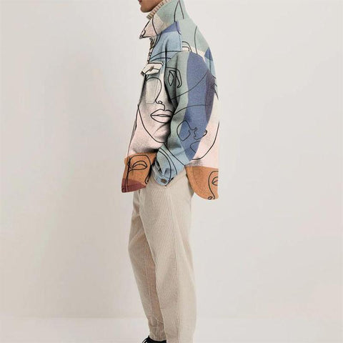Casual Loose Print Jacket Lapel Trend Abstract Line-MF01055-Veeddydropshipping