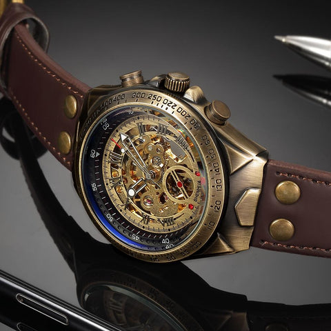 Men Automatic Mechanical Watch Skeleton Steampunk-JW00629-Veeddydropshipping