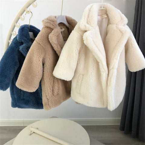 2-9Y Kids Girls Faux Fur Coats 2022 Winter Thicken Warm Mid-length-TB01221-Veeddydropshipping